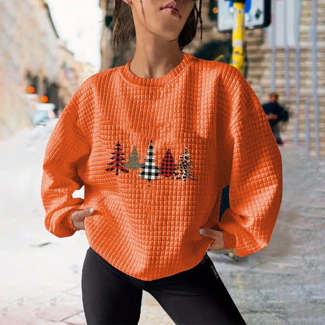 FcBaudy Chandails en Molleton pour Femmes, Chandails en Molleton Sans Capuche, Chandails en Molleton de Mode pour Femmes Noël Décontracté Dames Imprimé Ample Manches Longues Col Rond Blouses Chandails en Molleton Sans Capuche Blouse en Polyester pour Femmes
