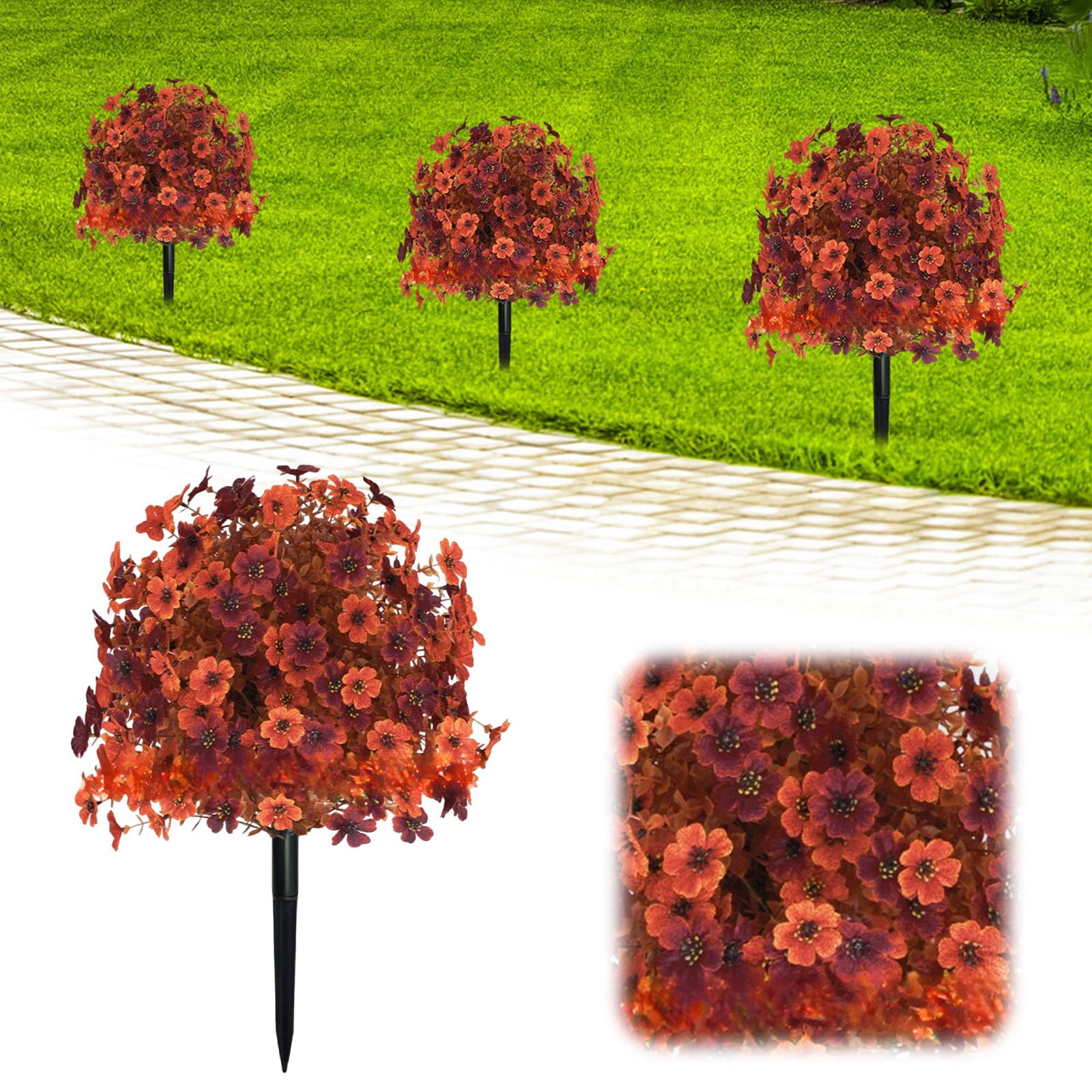 Artificial Geranium Flowers with Stake, UV Resistant Fake Outdoor Bushes, Realistic Silk Faux Flowers for Front Porch Patio Garden Decor, Artificial Shrubs for Outside