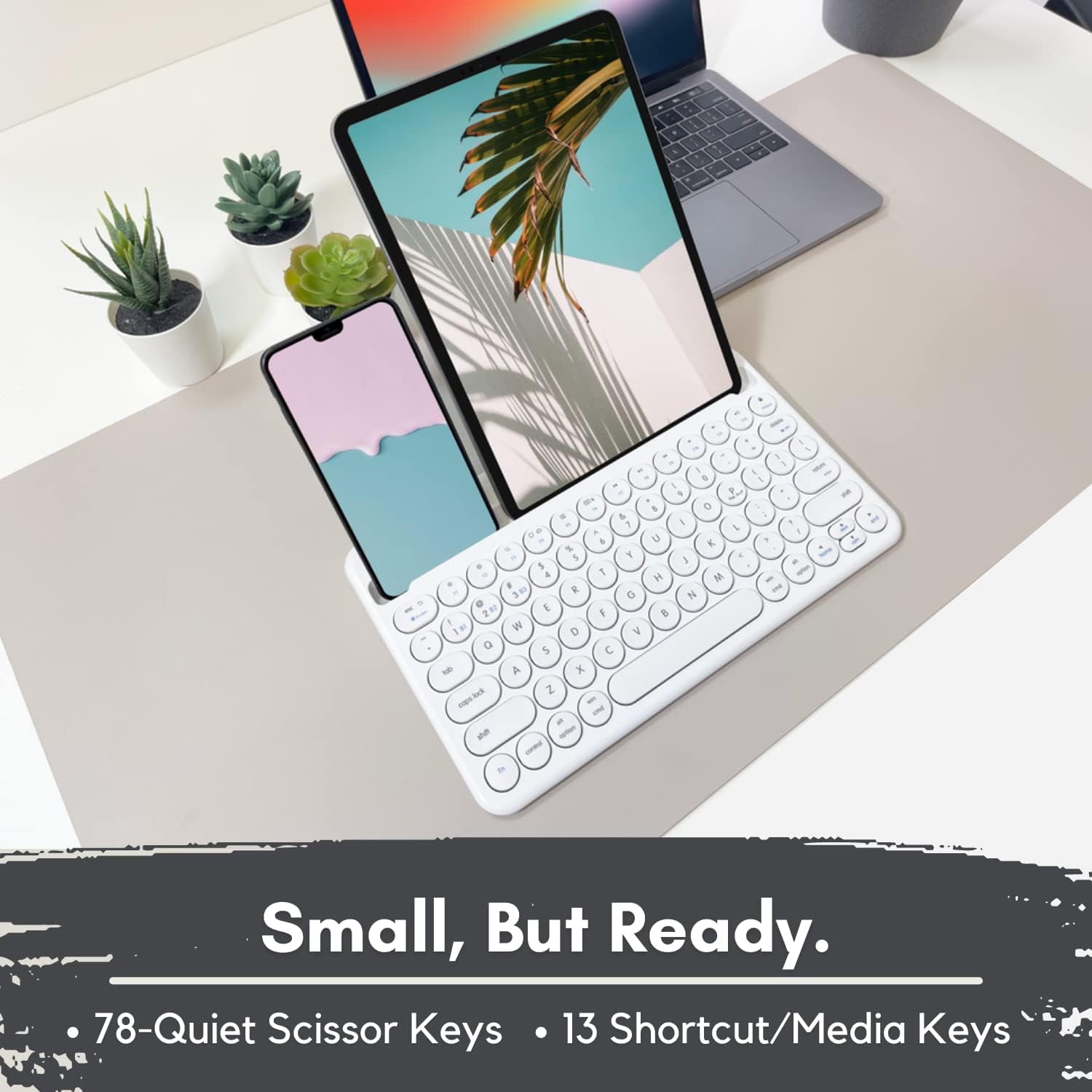 Macally Compact Portable Bluetooth Keyboard with Stand, 78-Key Wireless Keyboard for iPhone, iPad, Android, Tablet