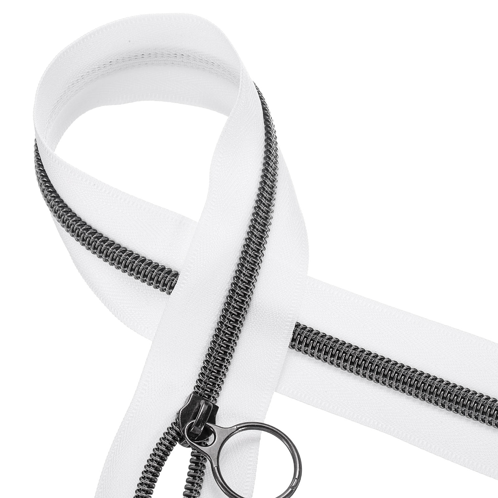 Uxcell #5 10 Yards Nylon Coil Zippers Bulk Coil Zipper by the Yards with 20 Pcs Gunmetal Zippers Sliders  White