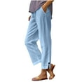 thumbnail image 2 of Yotami Women's High Waisted Linen Pants Solid Color Comfortable Pants with Pocket Straight Leg Ankle Length Pant for Summer, Light Blue XXL, 2 of 4
