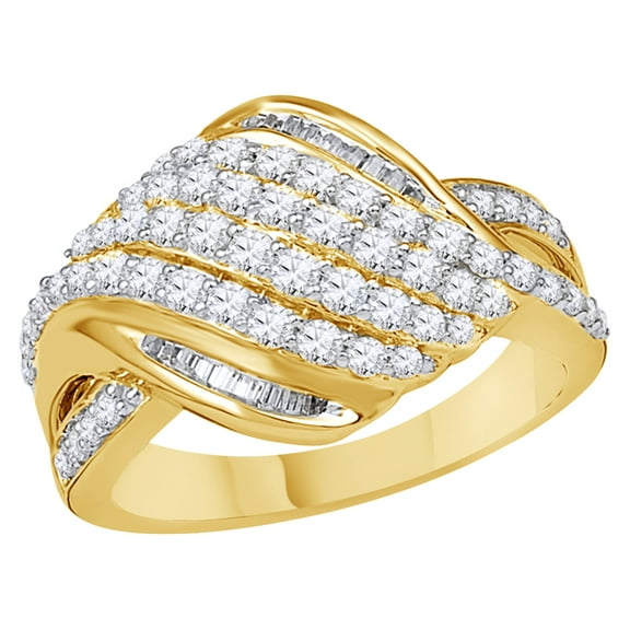 AFFY White Natural Diamond Rolling Wave Engagement Ring in 10k Yellow Gold