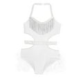 thumbnail image 3 of Haitryli Kids Girls Feather Tutu Skirt Leotard Rhinestone Latin Dance Unitard Jazz Modern Lyrical Dancewear Ivory 16, 3 of 5