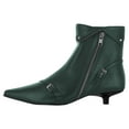 thumbnail image 2 of FSJ Women Gorgeous Side Zipper Ankle Boots Pointed Close Toe Buckled Belts Short Bootie Kitten Low Heel Office Walking Dress Shoes Size 6 Green, 2 of 4