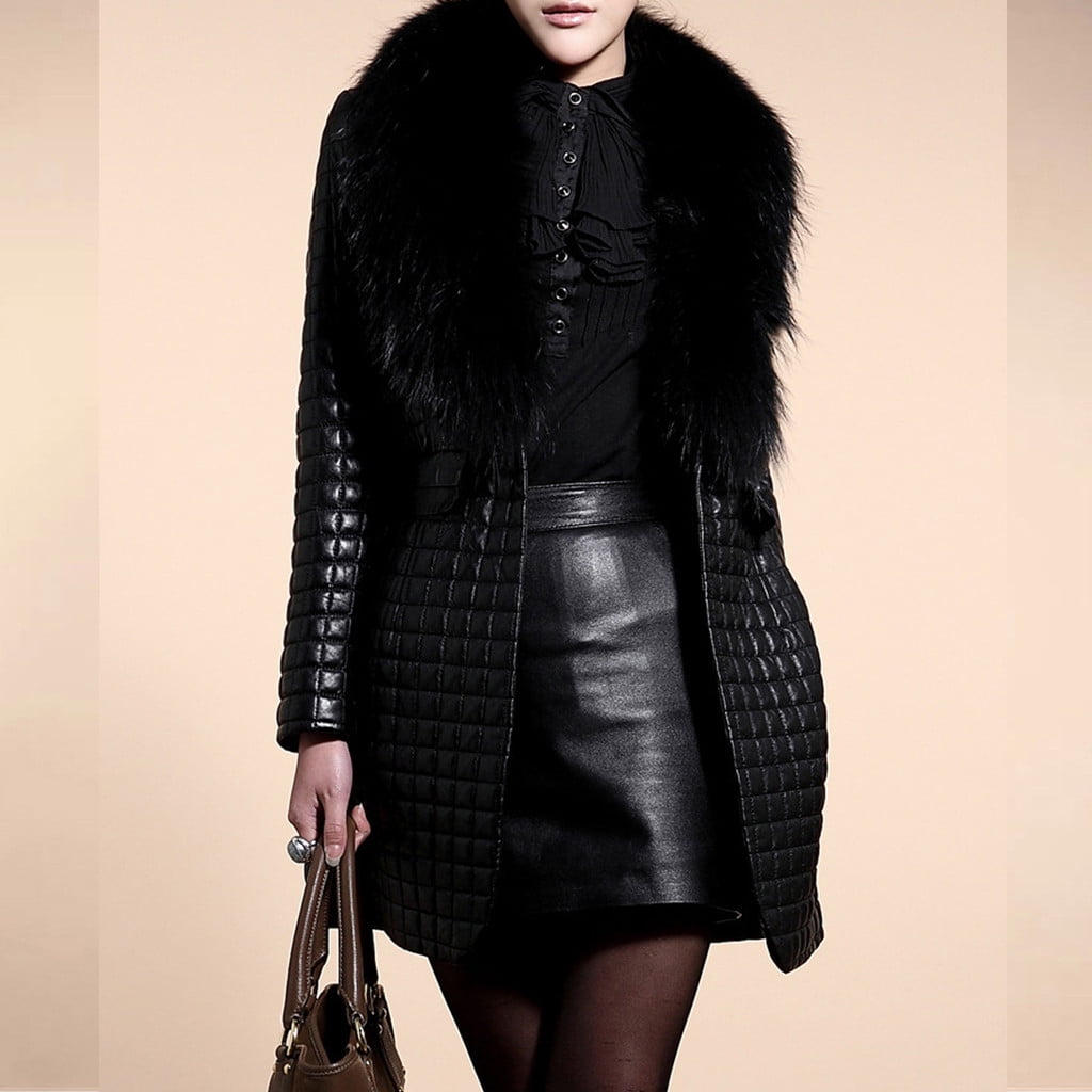 drppepioner Femmes Hiver Fausse Fourrure en Cuir Manteau a Manches Longues Veste Manteau Long Grande Taille Degagement