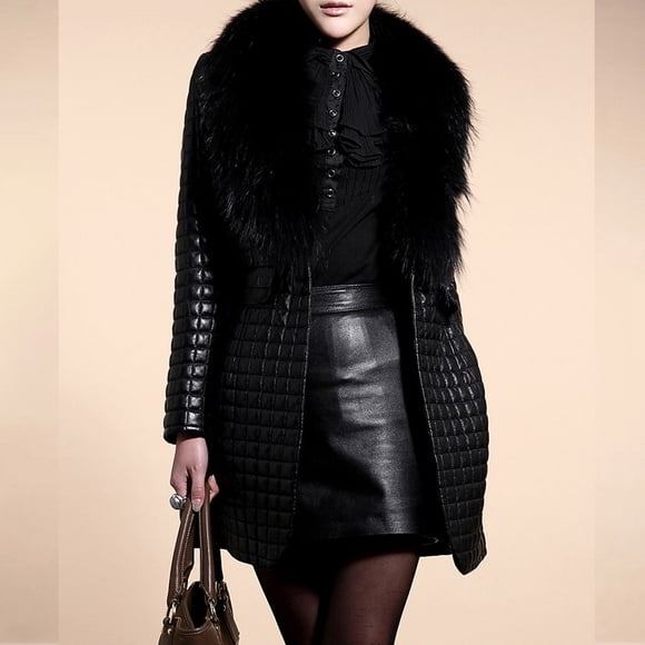 Levmjia Women Winter Faux Leather Coat Jacket Plus Size Trendy Long Sleeve Outerwear Long Overcoat