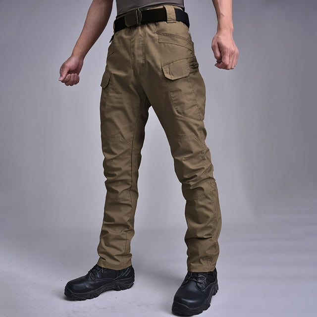2023 Cargo Pants for Men on Clearance Plus Size Cotton and Linen Solid Color Overalls Outdoor Multi-pocket Wear