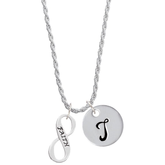 Delight Jewelry Silvertone Faith Infinity Sign Silvertone Script Initial Disc - T - Charm Necklace, 20"+3"