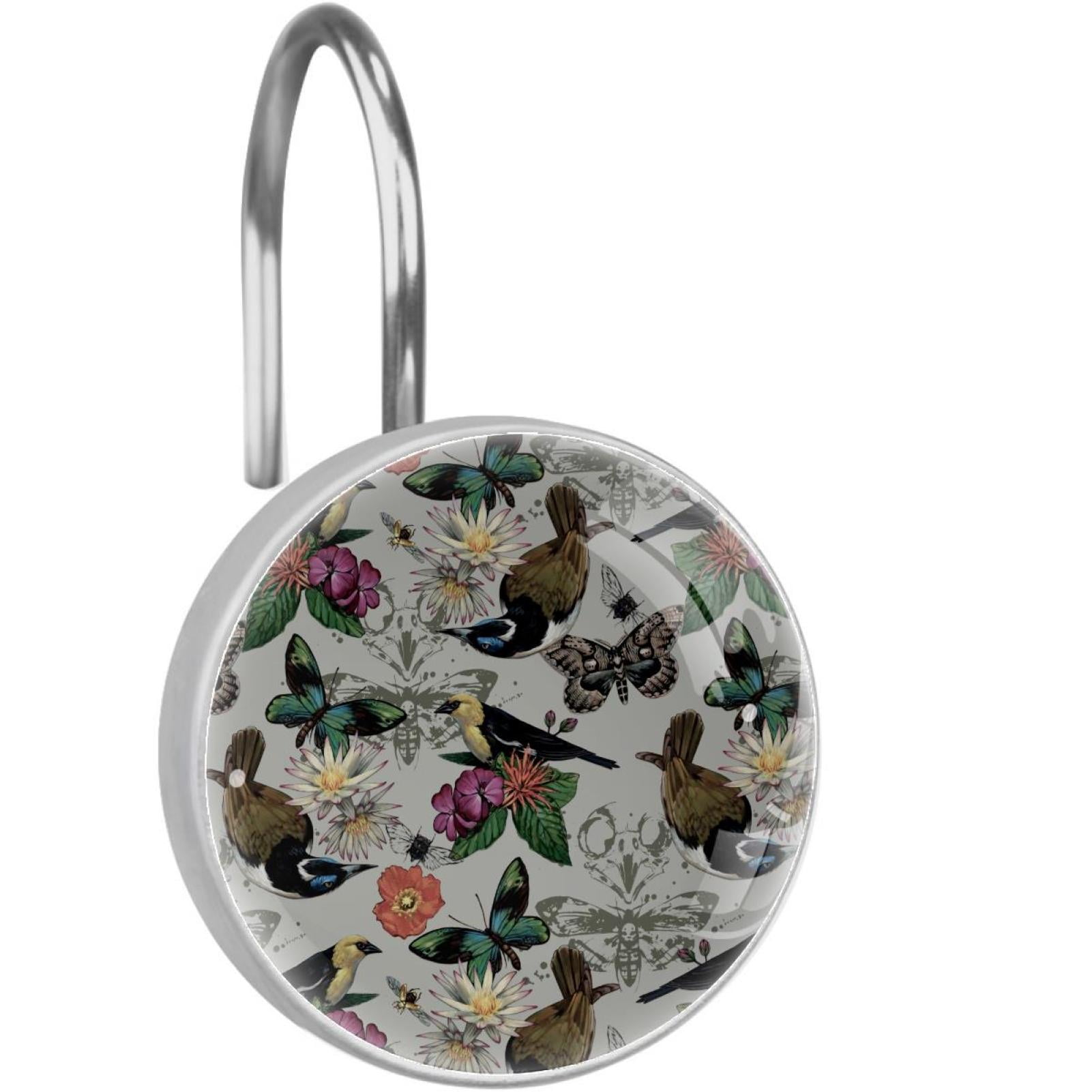 Retro Flowers Floral Shower Curtain Hooks（Set of 12）for Home Hotel ...
