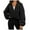 C-Black245, variant on DHFJKG Women Hoodie Crop Coat Solid Color Zipper Stand Collar Elastic Waisted Oversized Long Sleeve Sweatshirt Cropped Jacket Soft Jackets