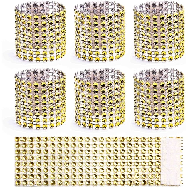 Napkin Rings Set of 6PCS,Rhinestone Bling Napkin Rings Holder for Wedding Birthday Party, Golden