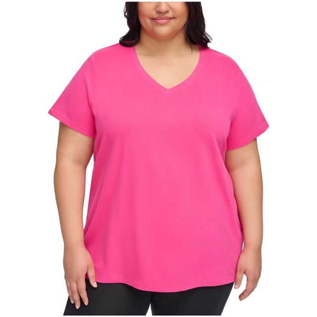 Calvin Klein Womens Cotton V Neck Basic T-Shirt, brghtpink, Plus Size, 3X