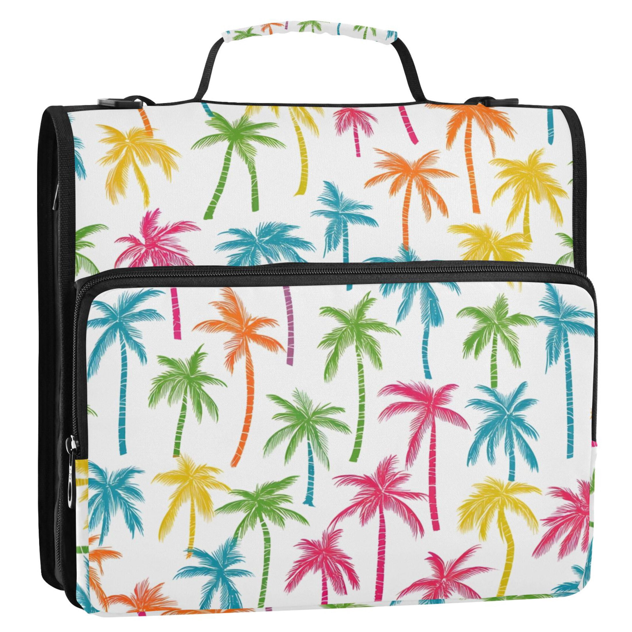 3 Ring Zipper Binder with Shoulder Strap Waterproof Trapper Keeper 2 Inch D-Ring 500 Sheets Capacity Colorful Coconut Tree
