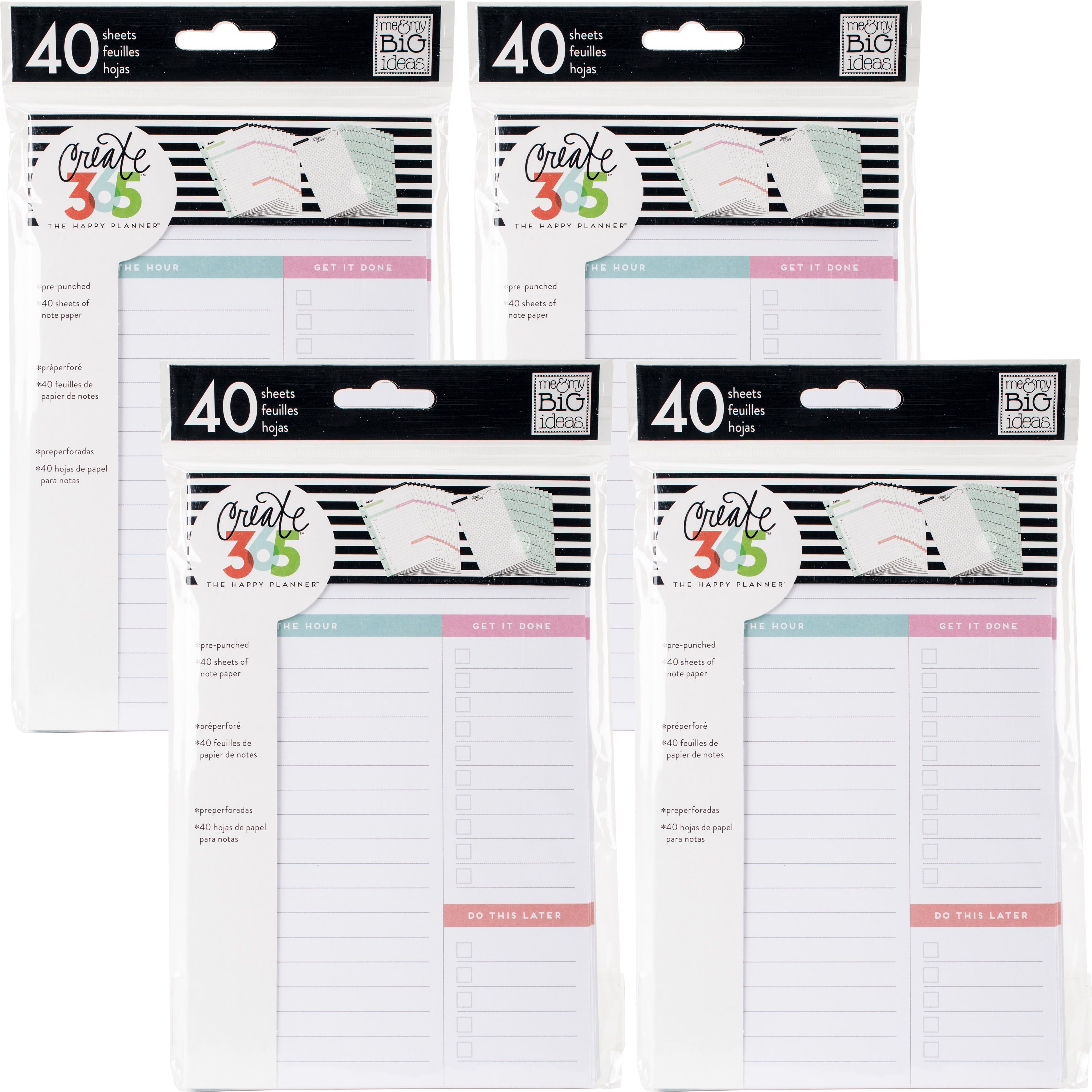 Happy Planner Mini Fill Paper 4.5"X7"White Daily 40 Count, Multipack