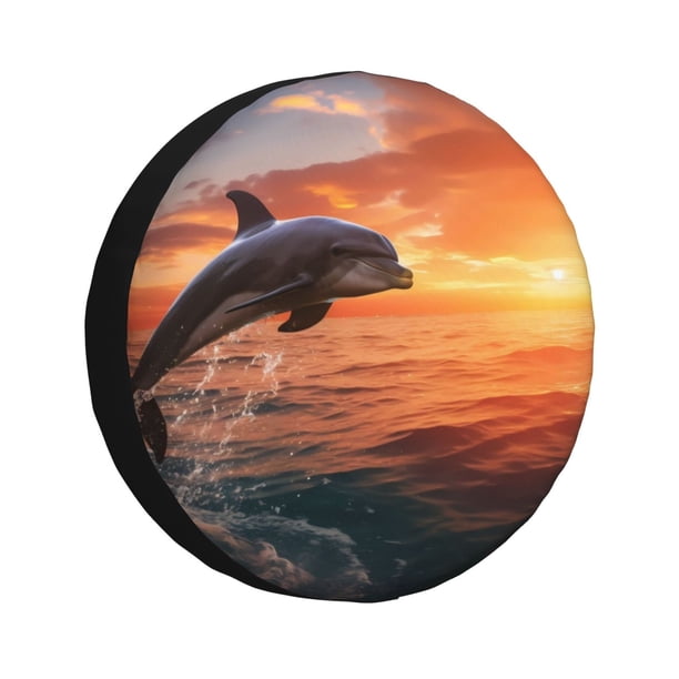 Balery Sunset Dancing Dolphin B Cubiertas para Neumáticos - Protector Resistente para Neumáticos de Camioneta, SUV, Remolque, Camper y RV-15 inch