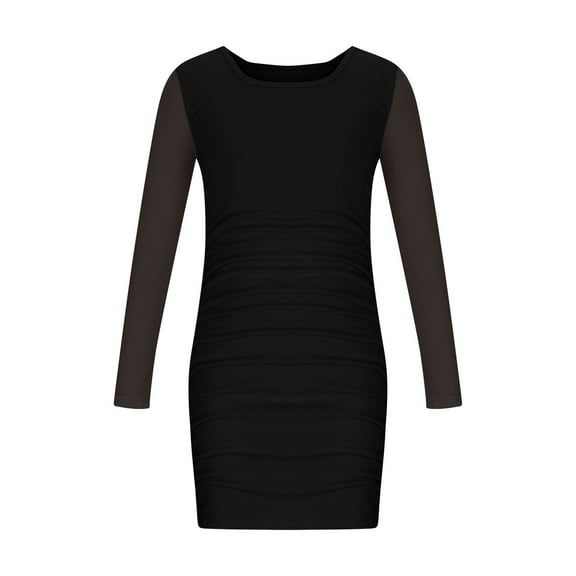 Fesfesfes Girls'Summer Solid Color Short Sleeve Crew Neck Elastic Waistband Dress with Pockets Casual Comfortable Cotton Blend Dress for Kids(Black,7 Years)