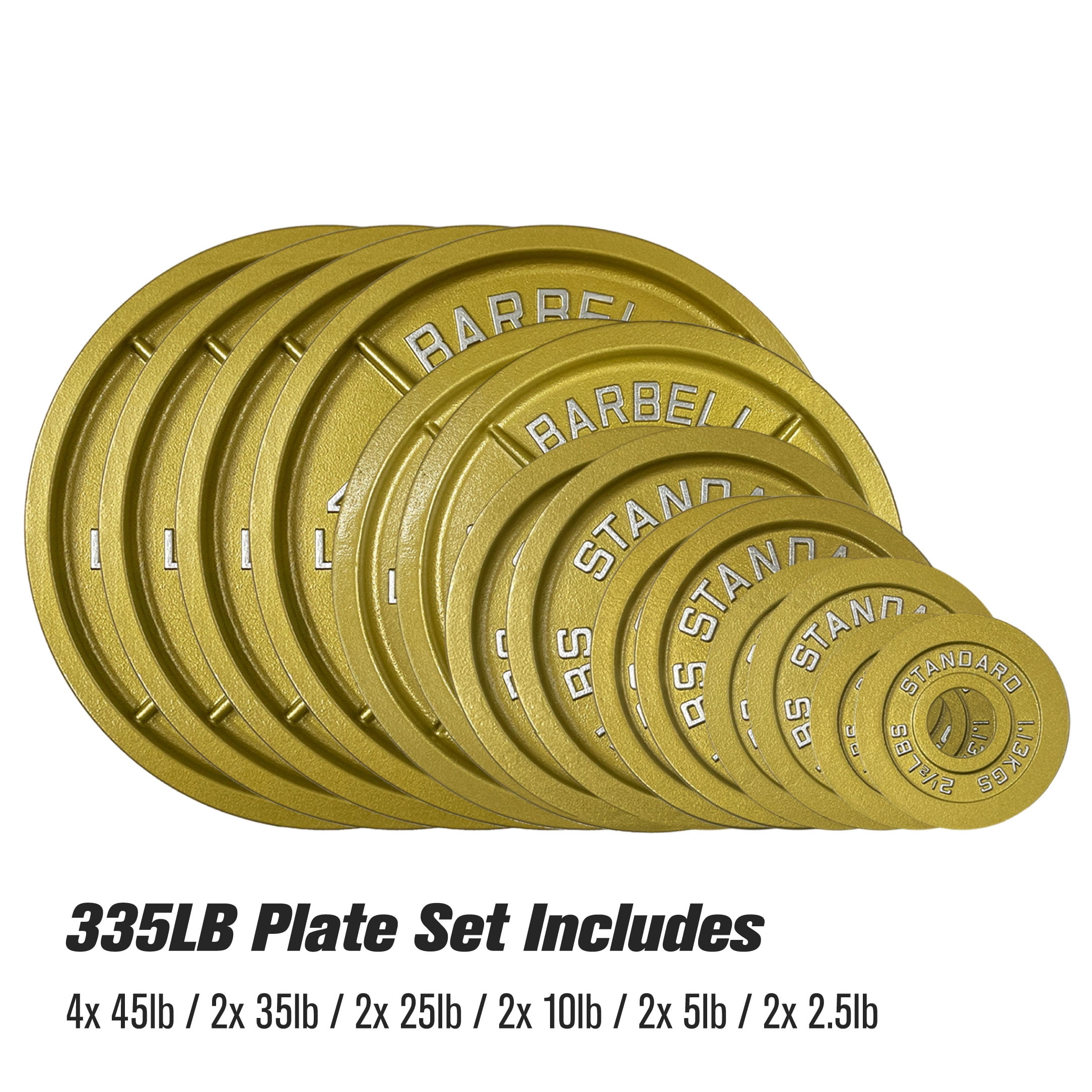 335LB Gold Olympic Steel Plate Set - 2 Inch Barbell Standard Weights in Premium Gold Finish