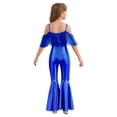 thumbnail image 2 of Raenseen Girls Sparkly Sequins Tassel Pageant Dance Party Jumpsuit Spaghetti Strap High Waist Flared Pants Romper Royal Blue 12, 2 of 7
