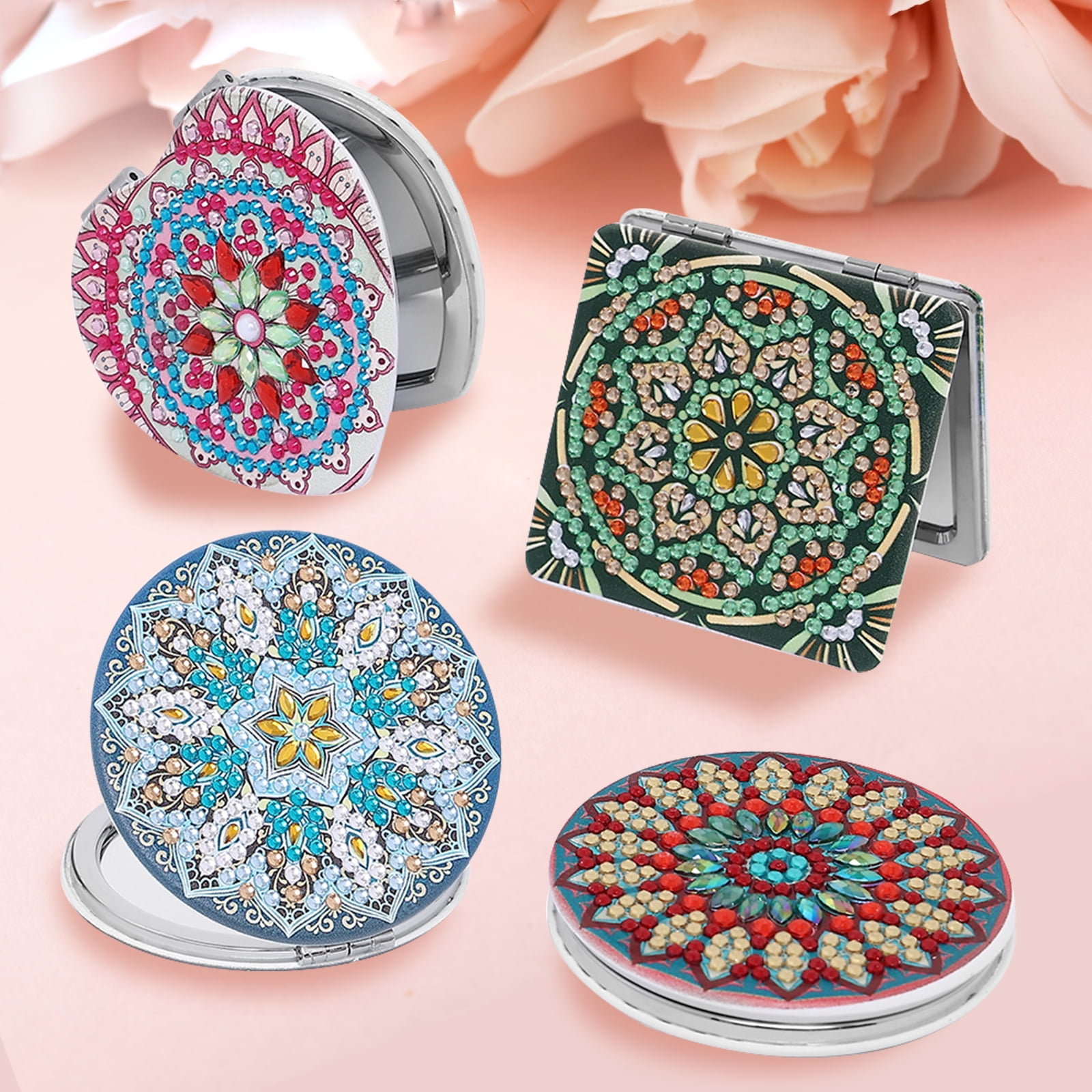 BUTORY 4Pcs Diamond Painting Pocket Mirror Set DIY Compact Mirror with Diamond Painting Cover