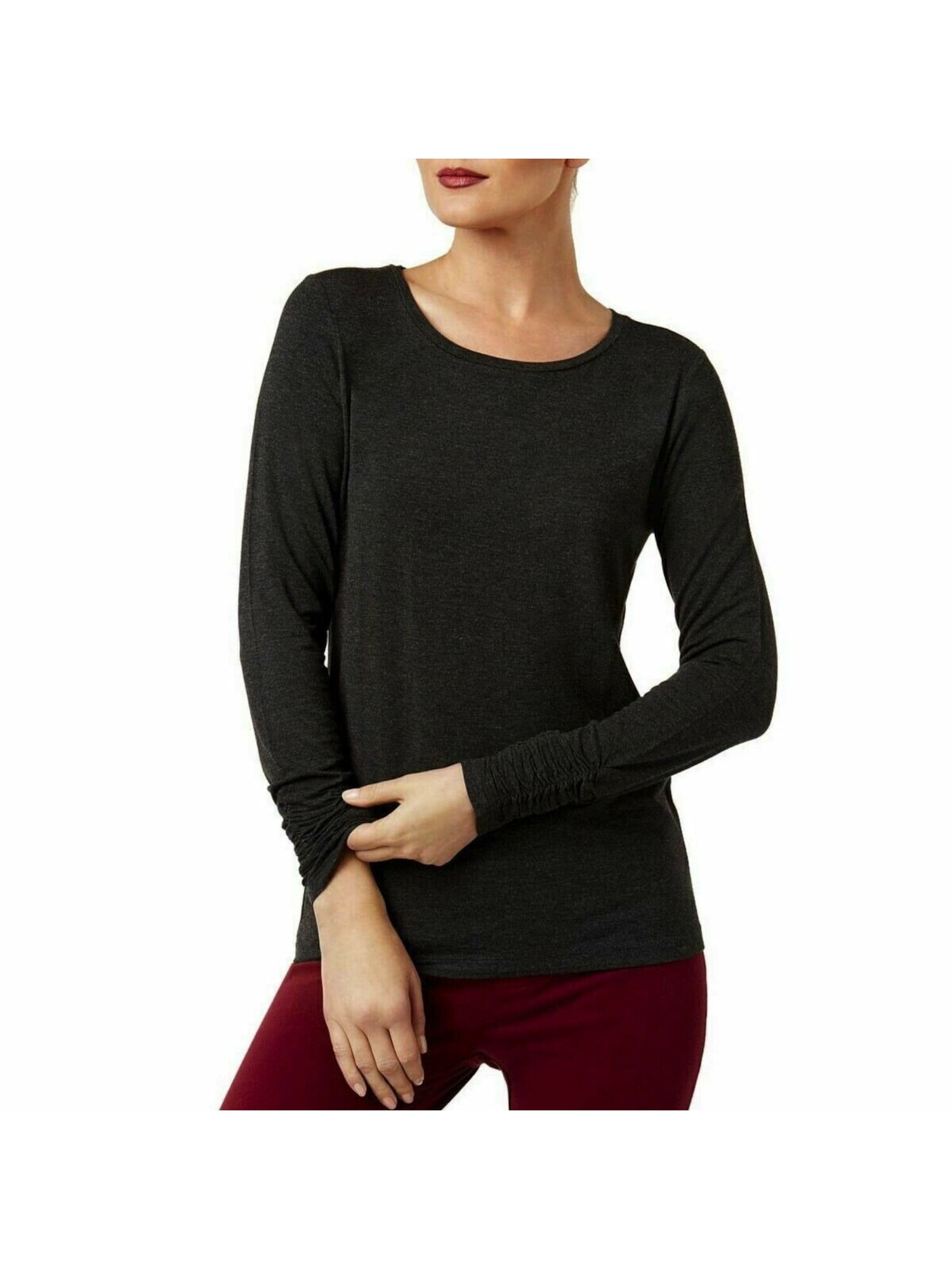 Alfani Womens Ruched Sleeve Basic T 