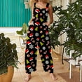 thumbnail image 2 of Womens Jumpsuits Christmas Print Button Front Straps Wide Leg Women's Rompers,Black,S, 2 of 6