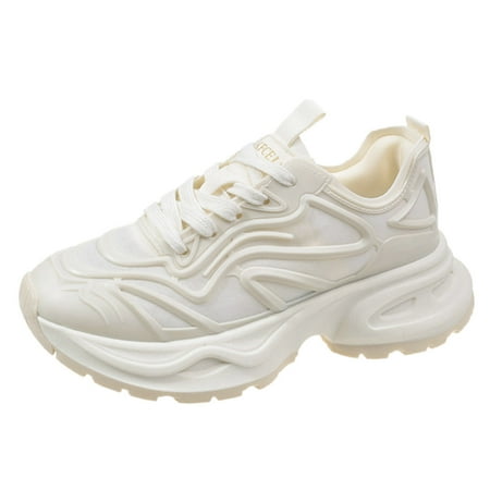 

ZIZOCWA Leisure Mesh Sports Shoes for Women Breathable Large Size Lightweight Lace Up Dad Running Shoes Thick Soft Sole Casual Shoes White Size40