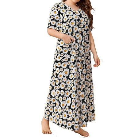

Casual All Over Print V neck Sleepshirts Short Sleeve Multicolor Plus Size Nightgowns & Sleepshirts (Women s)