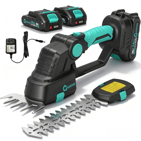 Cordless Hedge Trimmer with Battery - Grass Shear & Shrubbery Trimmer - 2 in 1 Handheld 20V Electric Grass Trimmer Hedge Shears Grass Cutter with 2 * 2.0Ah Batteries & Charge Base
