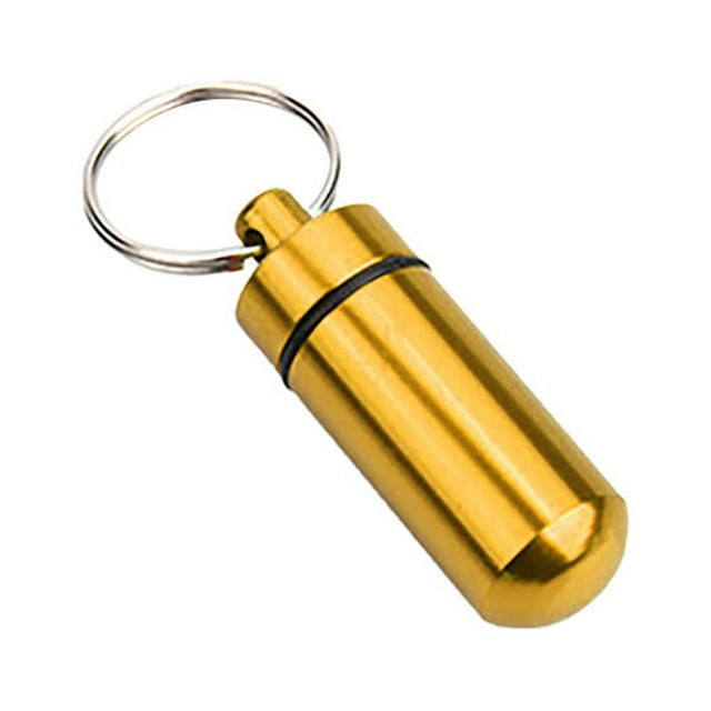 Mini Boîte à Pilules Portable en Aluminium, Boîte à Pilules Étanche et Hermétique avec Porte-Clés, Or