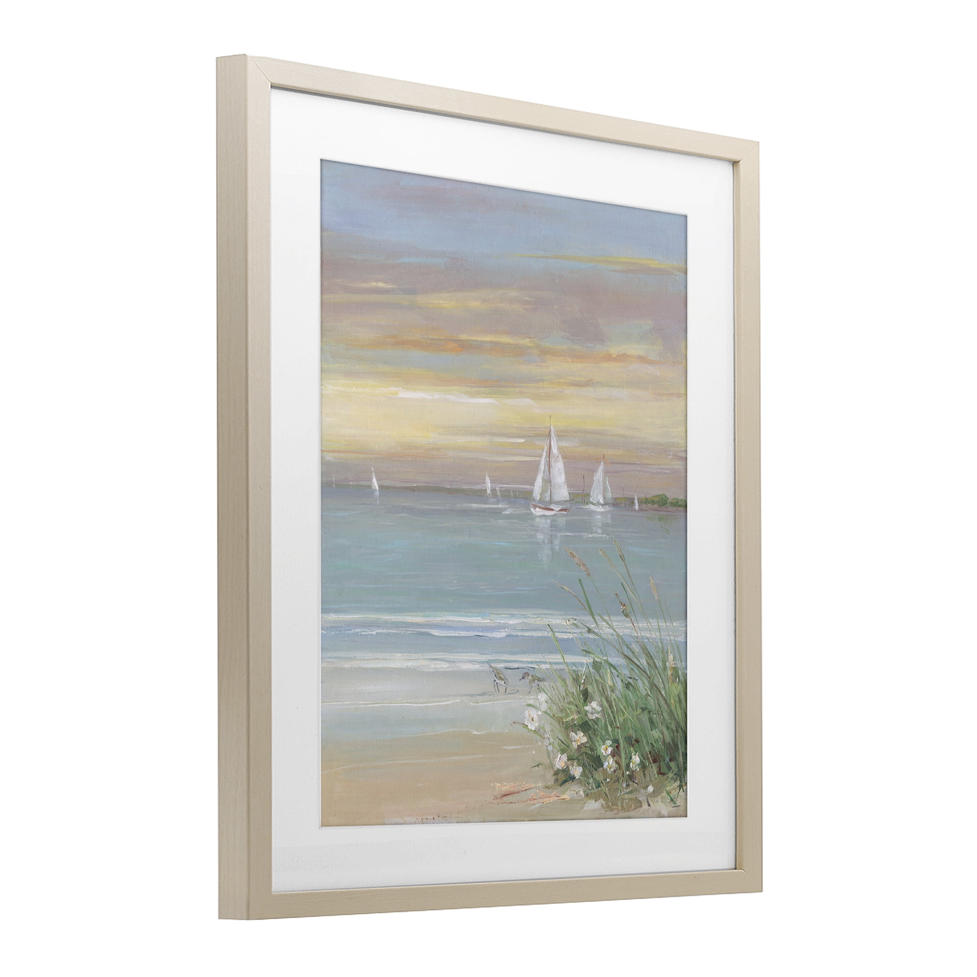Stupell Industries Sailboats Beyond Sandy Shore Birch Framed Print Under Glass, design by Sally Swatland