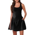 thumbnail image 2 of 50 % de Rabais! Robes pour Femmes, Robes Décontractées pour Femmes avec Poches Summer Robe Couleur Unie Col en V Mini Robes, Noir, 3TG, 2 of 9