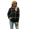 thumbnail image 1 of Women's Long Sleeve Casual Loose Tops Grid Pattern Knitted Pullover Sweater, Black, X-Large, 1 of 7