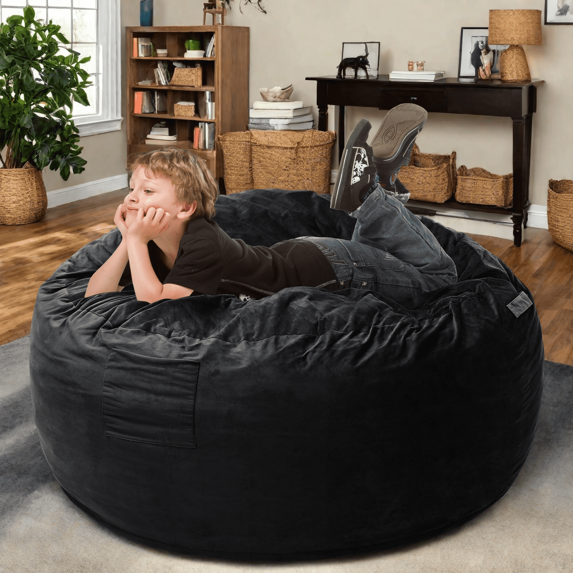 TUAREX 3.5FT Memory Foam Bean Bag Chair, with Removable Cover, Comfy Bean Bag Chairs for Adults, Kids, for Living Room, Bedroom, Black