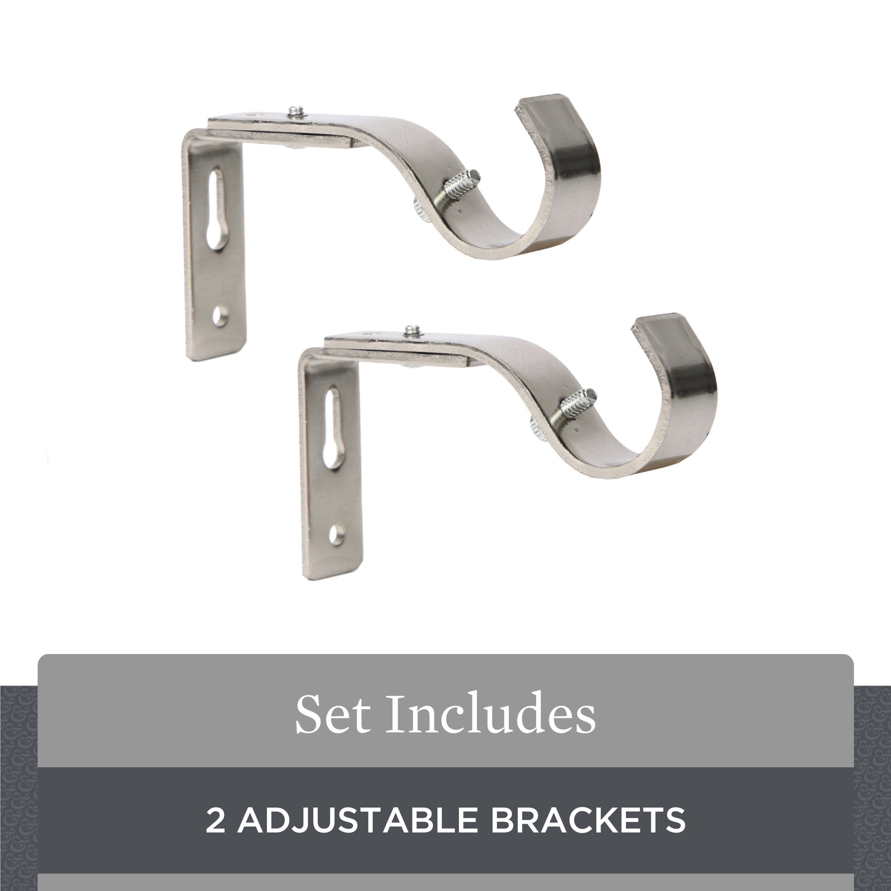 Better Homes & Gardens Plated Metal Adjustable Curtain Rod Brackets in Brushed Nickel, 3/4 to 1 Inch Diameter