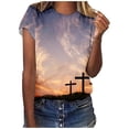 thumbnail image 1 of Fiudx Ofertas Flash Del Día Blusa Holgada Estampada con Cuello Redondo Retro de Manga Corta a La Moda para Mujer, 1 of 3