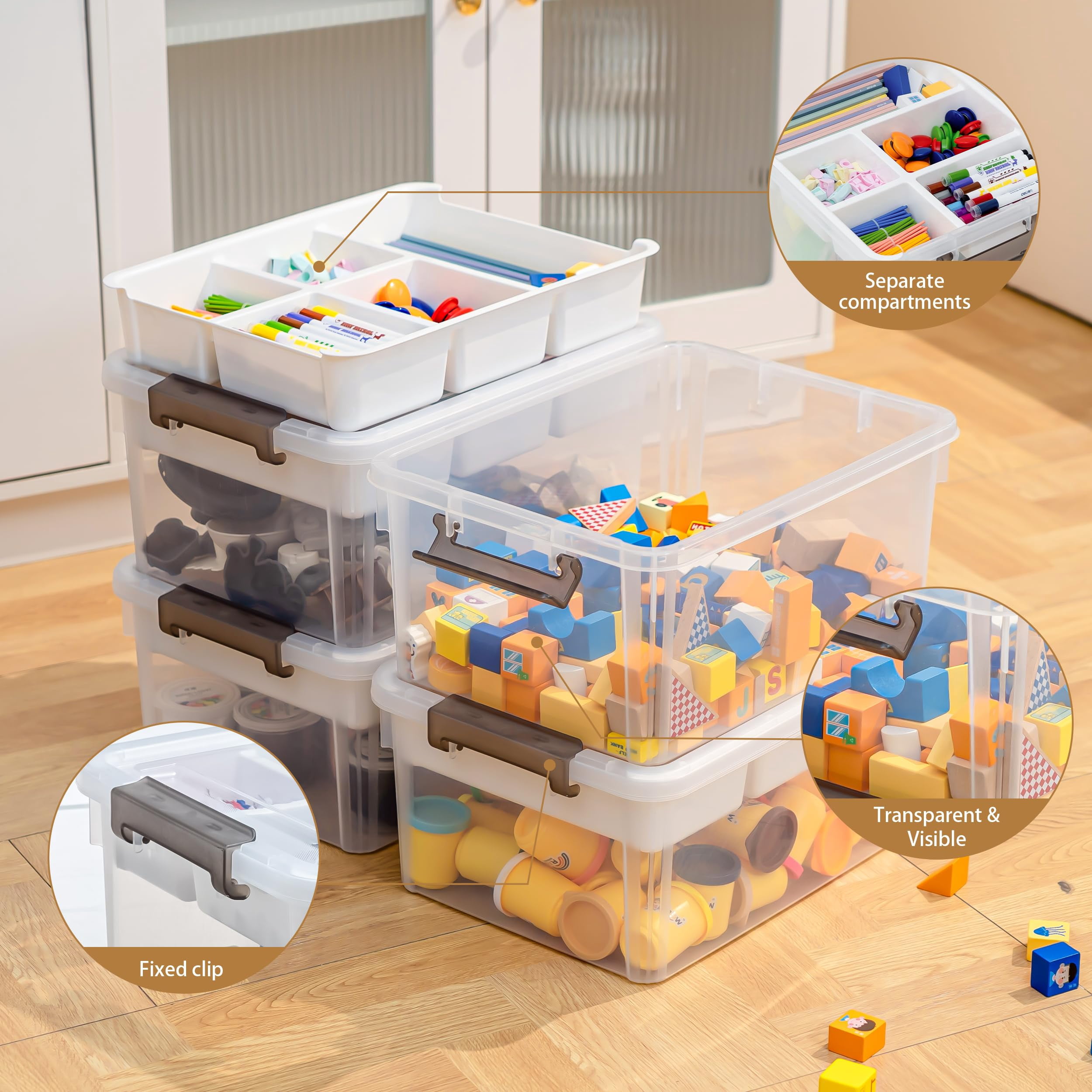 17 Qt Plastic Storage Box With Removable Tray Craft Organizers And Clear Container For Organizing Bead  Tool Sewing Playdoh 2 Packs