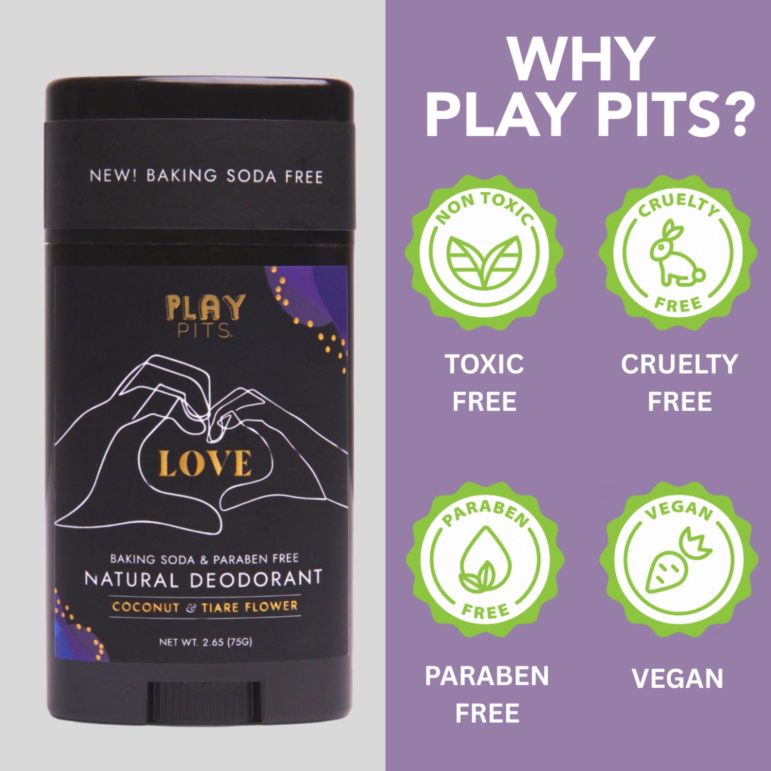 Play Pits – Natural Whole Body Deodorant For Men & Women – Love Scent – Infused W/Essential Oils - 2pk