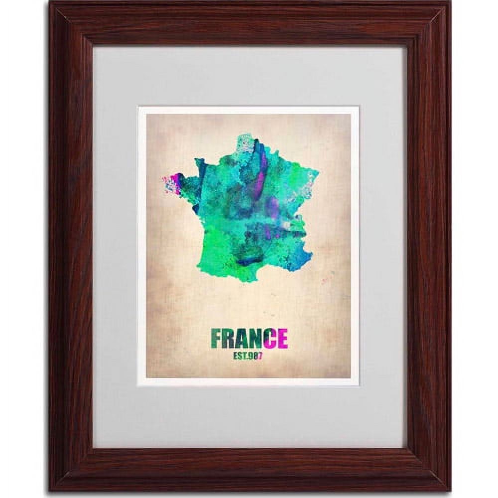 Trademark Fine Art "France Watercolor Map" Matted Framed Art by Naxart, Wood Frame