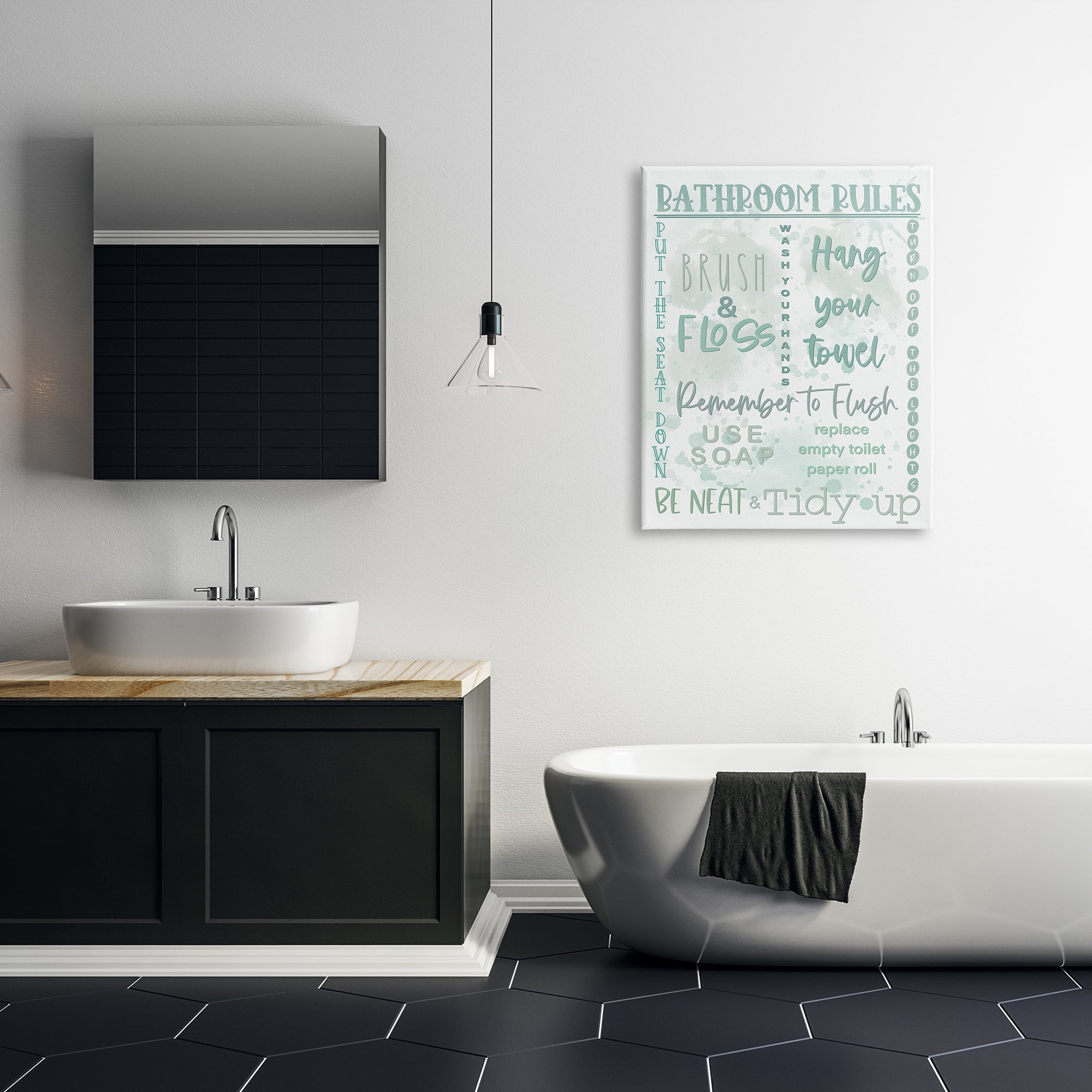 Stupell Industries Green Bathroom Rules Typography Painting Gallery Wrapped Canvas Art Print Wall Art, 30 x 40