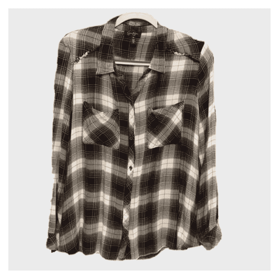 $59.50 Jessica Plaid Simpson Black and White long sleeve shirt Viscose size S