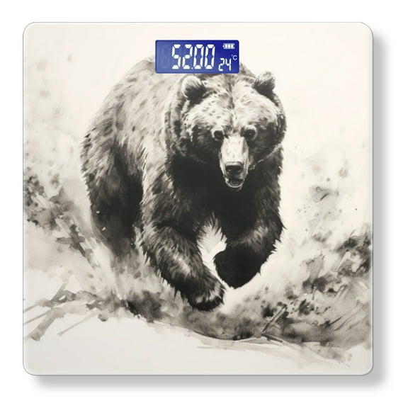 High Precision Body Weight Scale Smart Bathroom Scales with Large LCD Display(400lbs),Decorative for Bedroom-Vintage Style Wild Animal Bear Hand Drawing