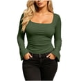 thumbnail image 5 of CHGBMOK Women's Flared Long Sleeve Shirts Square Neck Blouse Fall Outfits Ribbed Slim Fit Work Tops, 5 of 7