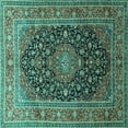 thumbnail image 1 of Ahgly Company Machine Washable Indoor Square Medallion Turquoise Blue Traditional Area Rugs, 4' Square, 1 of 4