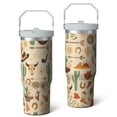 thumbnail image 2 of 1pc Western Cowboy-1 30oz Tumbler with Straw & Handle - Insulated Stainless Steel Cup | Holiday Gift for Man Women (Christmas, Valentine's, Birthday), 2 of 7