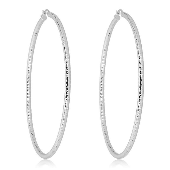 AVORA 925 Sterling Silver Diamond-Cut Hoop Earrings - 75mm