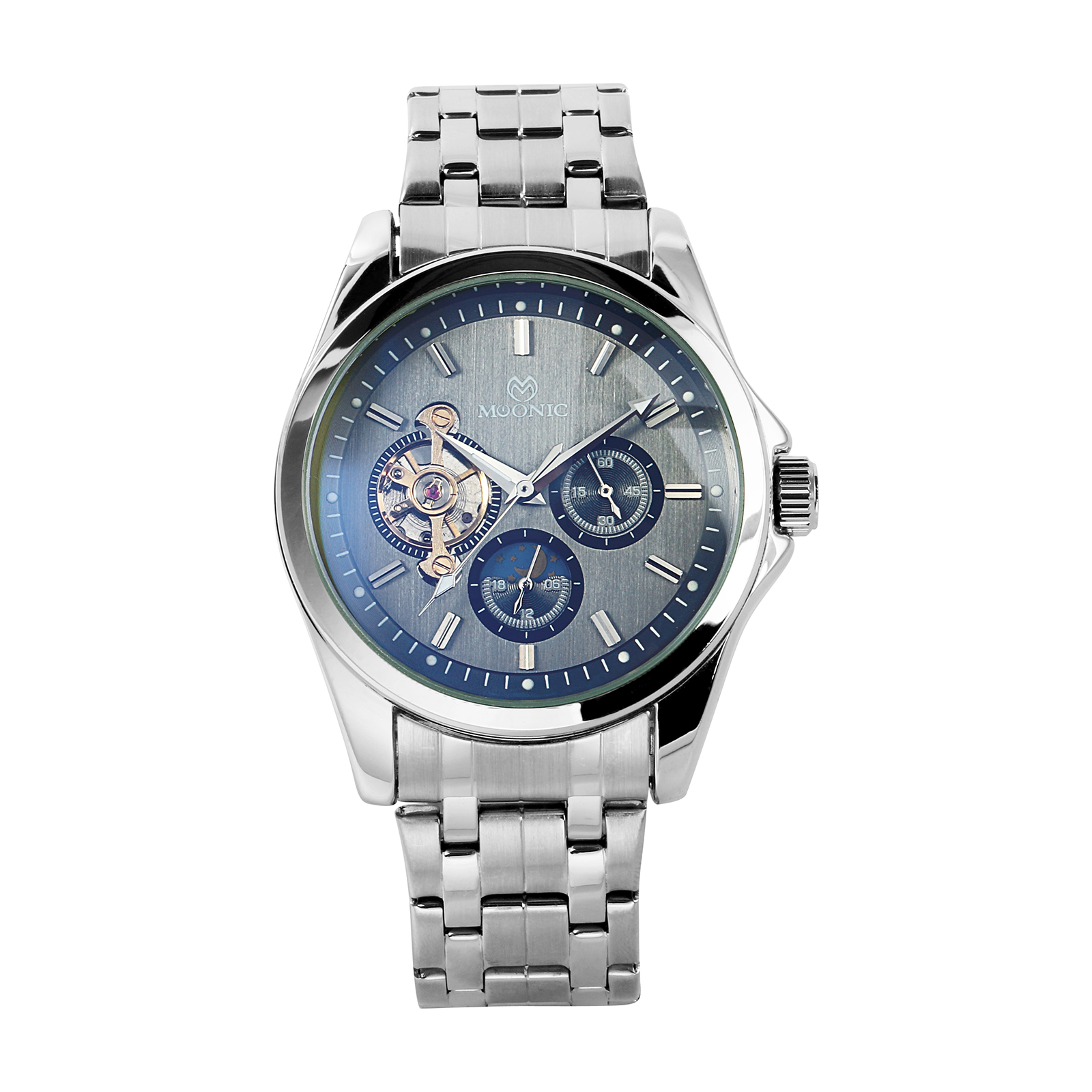 Men's Mechanical Wrist Watch Gray Face 3 Dials Analog Tourbillon Design