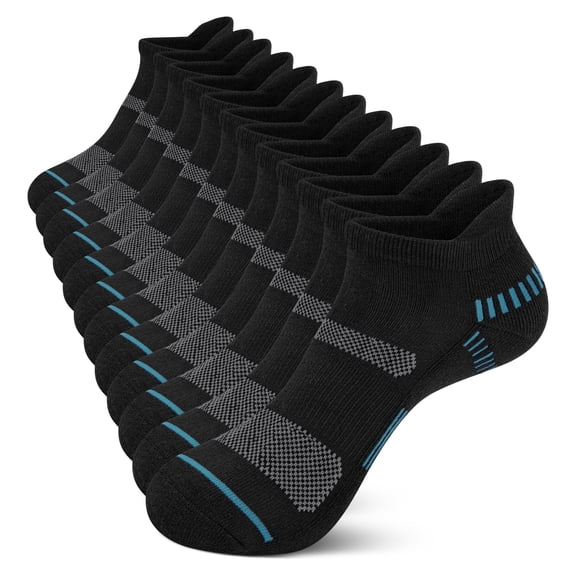 Loritta 6 Pairs Socks for Men Ankle Athletic Mens Running Socks Cushioned Black Low Cut Size 6-12