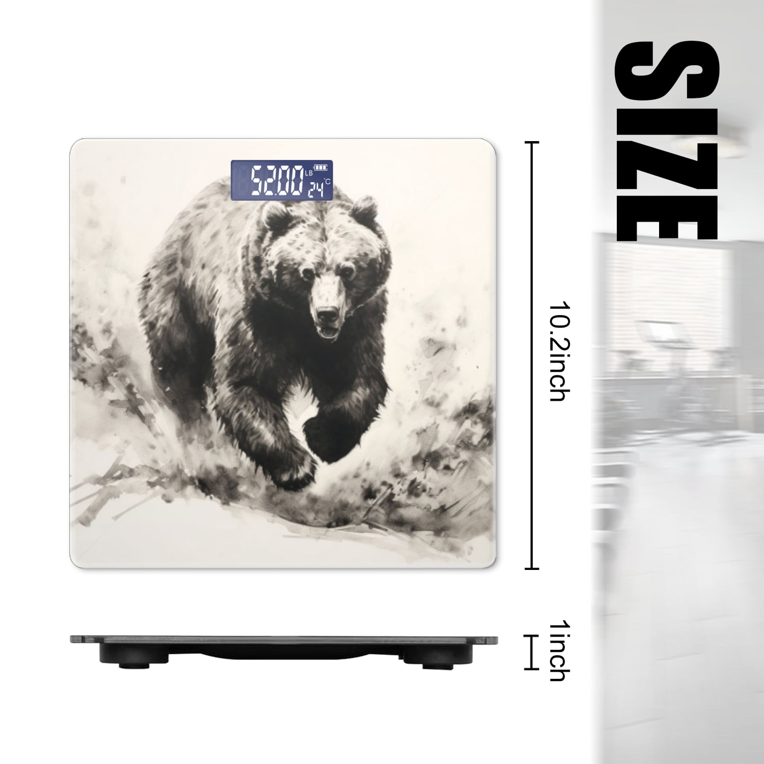 High Precision Body Weight Scale Smart Bathroom Scales with Large LCD Display(400lbs),Decorative for Bedroom-Vintage Style Wild Animal Bear Hand Drawing
