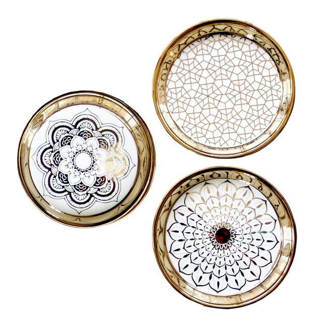 3 x Ceramic Dish Moasic Pattern Delicate Kitchen Tableware Dining Dish with Golden Gloria platos de ceramica para cocina