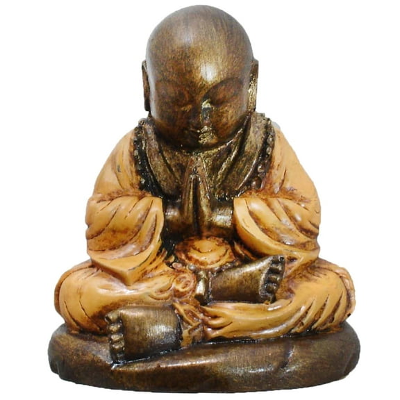Stoneage Arts Peaceful Praying Monk Figurine Features Many Symbolic Elements (Orange, 4 Inch)